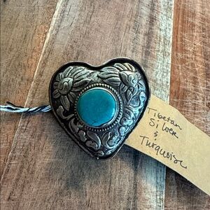 Tibetan Silver Heart with Turquoise Accent Ring